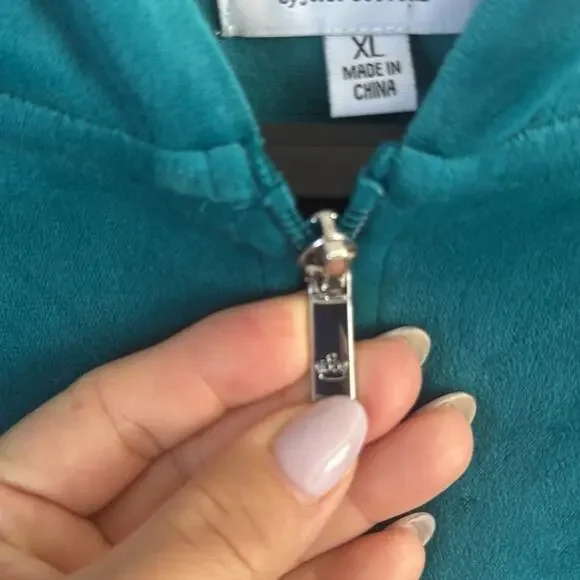 Juicy Couture Women Teal Velour Velvet Jumpsuit with Hoodie Size XL - Picture 10 of 12